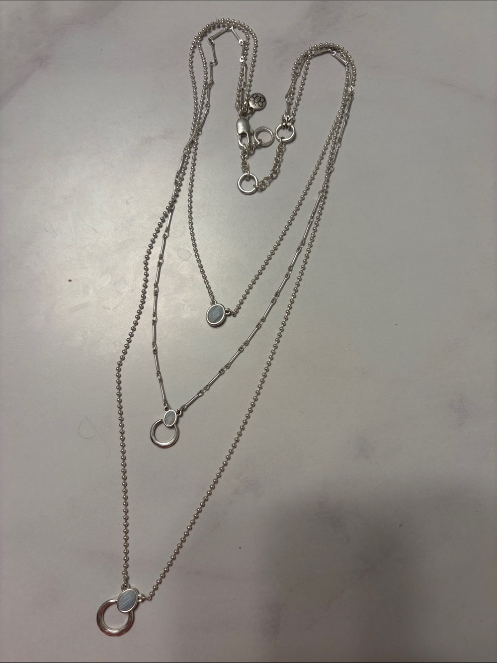 Layered Silver Multi-Pendant Necklace - Silver